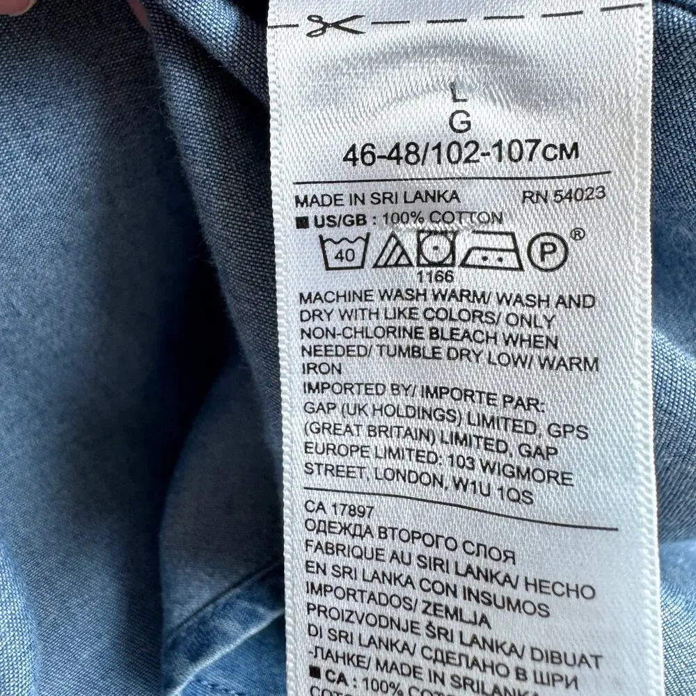 Banana Republic Men Grant Slim Fit Long Sleeve Chambray Shirt Size L Cotton Blue